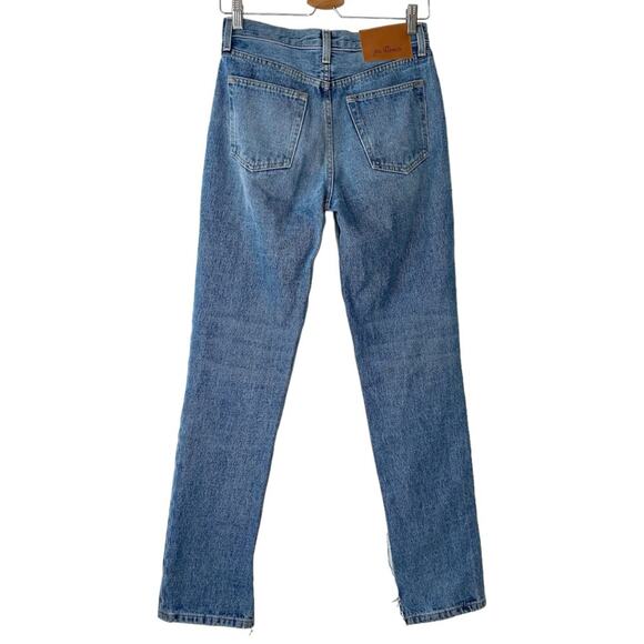 Jeu Illimité Medium Blue Slit Hem Straight Leg Button Fly Jeans - 25 - Picture 2 of 10